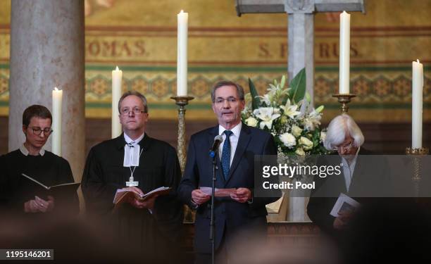 Matthias Platzeck speaks at a memorial service for recently deceased Manfred Stolpe at the Nicholas Church on January 21, 2020 in Potsdam, Germany....