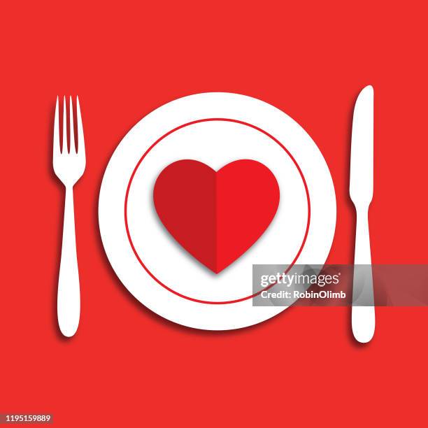 place setting heart icon - valentines day dinner stock illustrations