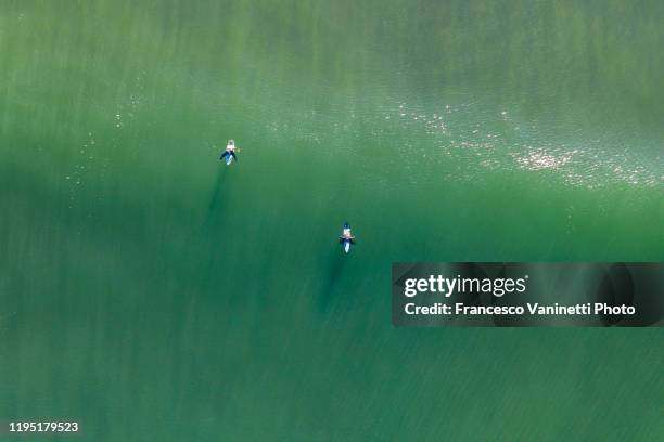 surfers in the pacific ocean, pacific city, oregon, usa. - pacific-coast-ranges stockfoto's en -beelden