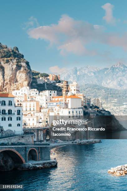 atrani, amalfi coast, campania, sorrento, italy. - naples italy beach stock pictures, royalty-free photos & images