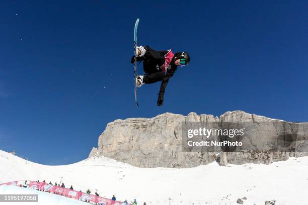 Kolman from the USA competes in Snowboard Men's Halfpipe Finals on 12. Day of Winter Youth Olympic Games Lausanne 2020 in Leysin Park &amp; Pipe,...