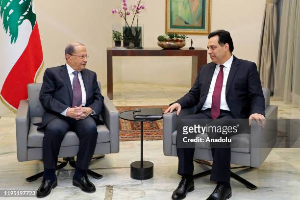 Lebanese President Michel Aoun receives Prime Minister-designate Hassan Diab at Baabda Palace in Beirut, Lebanon on January 21, 2020.