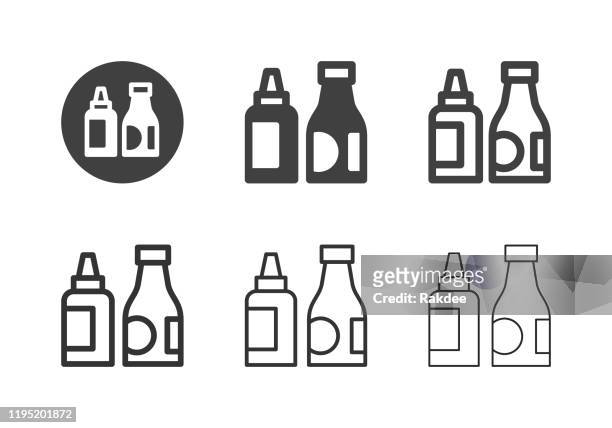 ketchup icons - multi-serie - condiment stock-grafiken, -clipart, -cartoons und -symbole