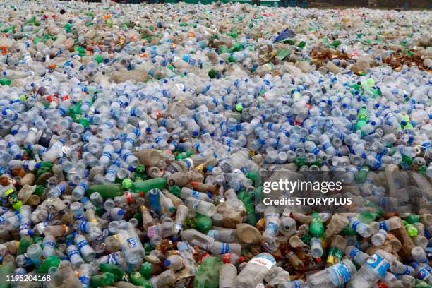 pile of plastic bottle - landfill bildbanksfoton och bilder