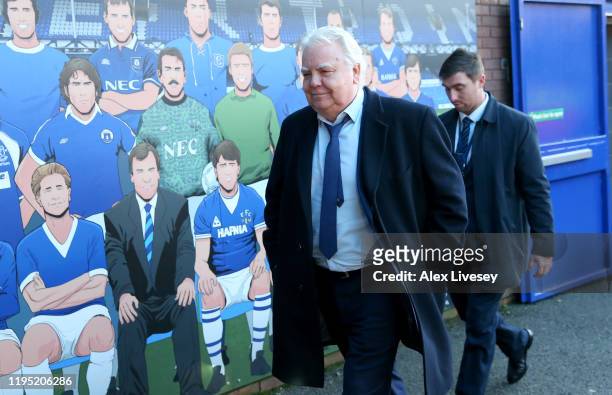 Bill Kenwright, Everton FC Chairman arrives at the stadium prior to the Premier League match between Everton FC and Arsenal FC at Goodison Park on...