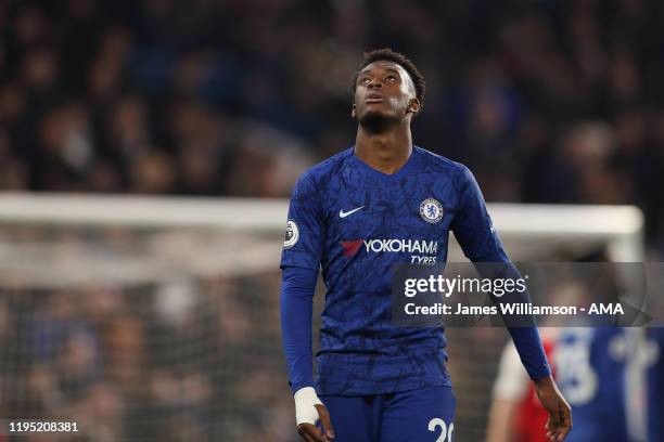 Dejected Callum Hudson-Odoi of Chelsea during the Premier League match between Chelsea FC and Arsenal FC at Stamford Bridge on January 21, 2020 in...