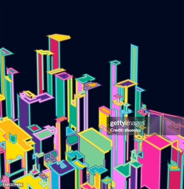 3d neon modern city building in night background - outdoor rave stock illustrations