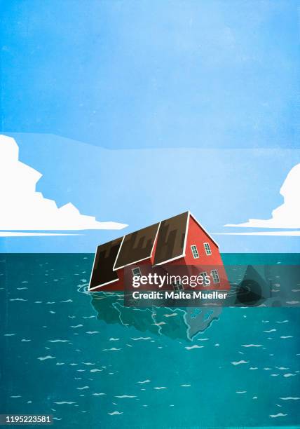 ilustrações, clipart, desenhos animados e ícones de house sinking in sea - afundando