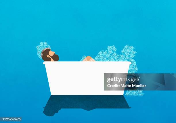 man enjoying bubble bath - taking a bath stock-grafiken, -clipart, -cartoons und -symbole