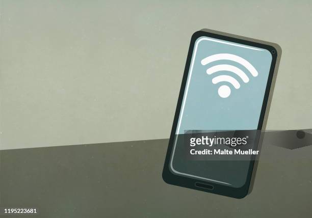 wifi signal on smart phone screen - wireless technology stock illustrations