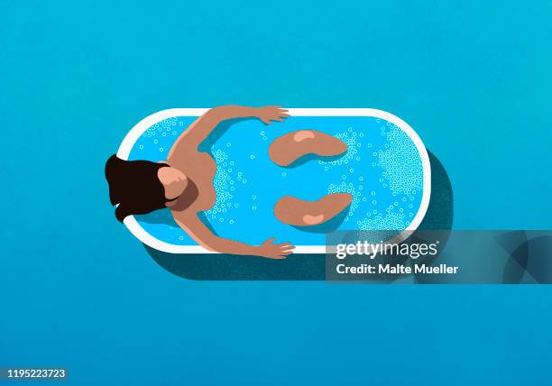 ilustrações de stock, clip art, desenhos animados e ícones de view from above woman relaxing in bubble bath - estilos de vida