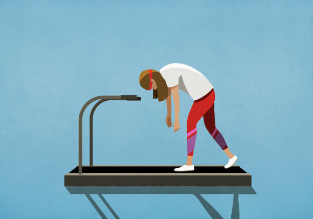 tired woman walking on treadmill - 疲労困憊点のイラスト素�材／クリップアート素材／マンガ素材／アイコン素材