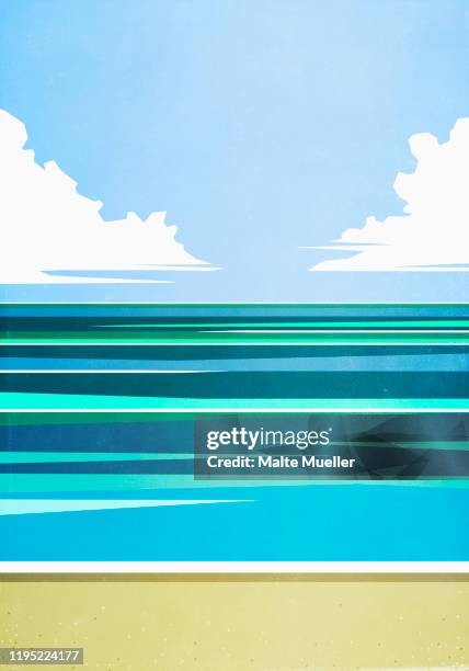 scenic seascape view tranquil blue ocean - cloud sky stock-grafiken, -clipart, -cartoons und -symbole