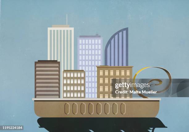 stockillustraties, clipart, cartoons en iconen met cityscape emerging from sardine can - bevolkingsdichtheid