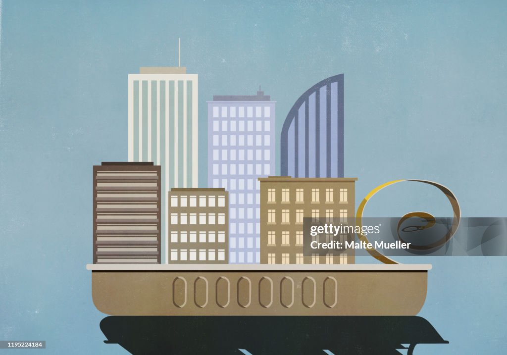 Cityscape emerging from sardine can