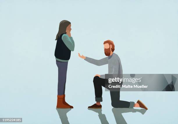 bildbanksillustrationer, clip art samt tecknat material och ikoner med man kneeling, proposing marriage to woman - engagement