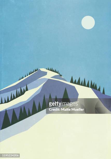 full moon over snowy mountain slope - ski slope 幅插畫檔、美工圖案、卡通及圖標