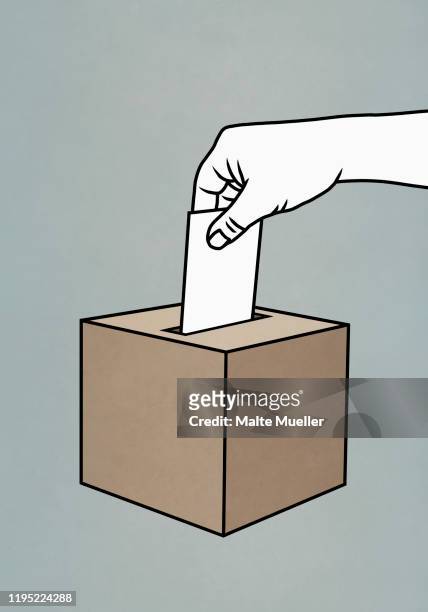ilustraciones, imágenes clip art, dibujos animados e iconos de stock de hand placing ballot in box - votar
