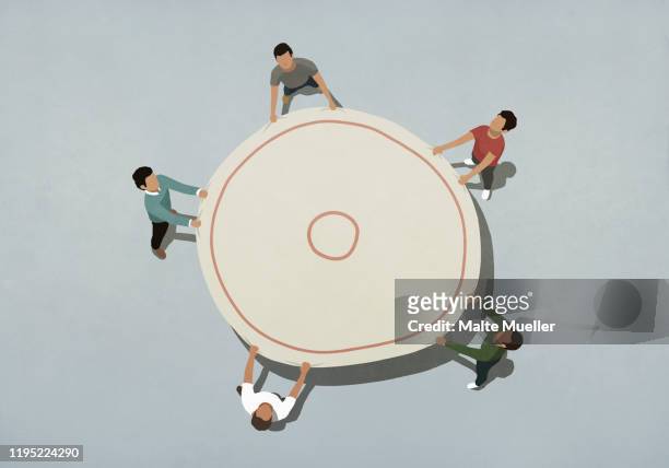 view from above team holding safety net - trust stock illustrations