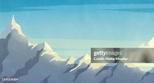 scenic view snowy mountaintop - schneebedeckt stock-grafiken, -clipart, -cartoons und -symbole