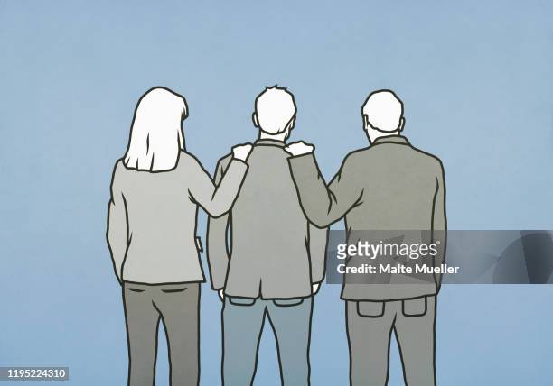 business people with hands on colleagues shoulders - family stock illustrations