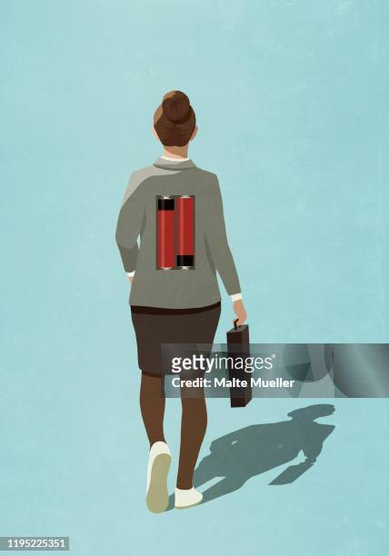 batteries on back of businesswoman - viewpoint stock illustrations