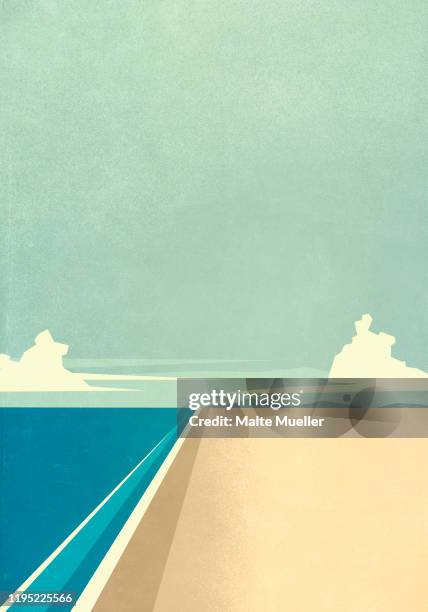 tranquil ocean beach - perspective stock illustrations