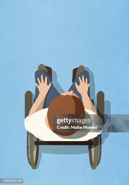 view from above man in wheelchair - physical impairment stock illustrations