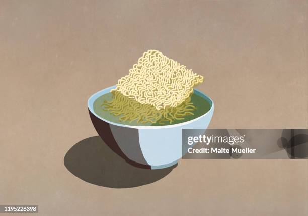 processed ramen noodles in bowl of water - instant noodles stock illustrations