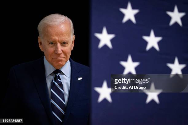 Democratic presidential candidate, former Vice President Joe Biden arrives during an event at Iowa Central Community College on January 21, 2020 in...