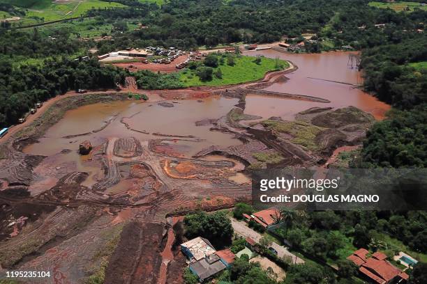 Aerial view of Parque da Cachoeira, which suffered the January 25, 2019 dam collapse, in Brumadinho, state of Minas Gerais, Brazil, on January 7,...