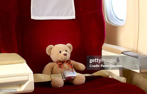 teddy bear in first class seat - teddy bear stock pictures, royalty-free photos & images