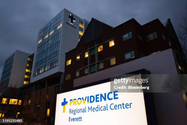 Sign is seen outside Providence Regional Medical Center in Everett, Washington, U.S., on Tuesday, Jan. 21, 2020. A viral lung illness that originated...