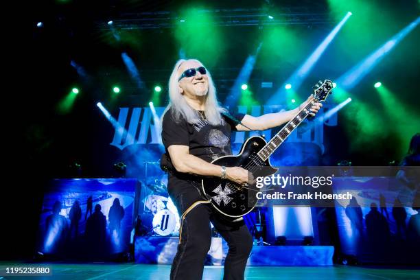 Mick Box of the British band Uriah Heep performs live on stage during the concert Music & Stories at the Tempodrom on January 21, 2020 in Berlin,...