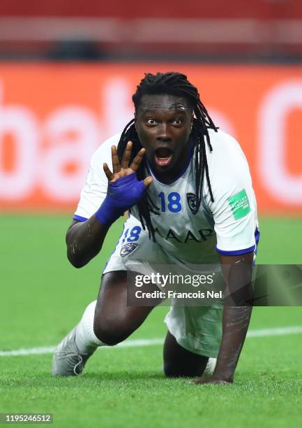 Bafetimbi Gomis of Al Hilal FC celebrates after scoring his sides second goal during the FIFA Club World Cup Qatar 2019 3rd place match between...