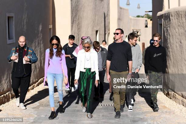 Joan Smalls, Victoria Brito, Armie Hammer, Twan Kuyper and Neels Visser attend the MDL Beast Festival Lunch at the historical city of Diriyah on...
