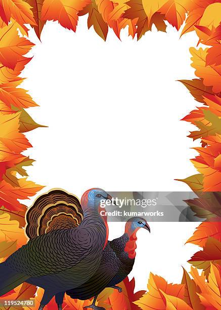 turkey on falling leaves - japanese greeting stock illustrations