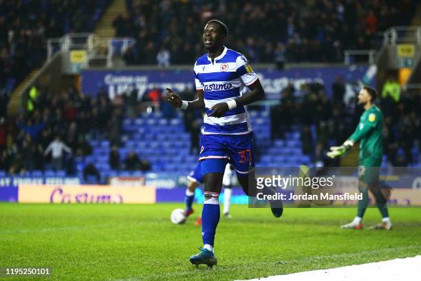 Lucas Joao of Reading celebrates scoring his sides second goal during the Sky Bet Championship match between Reading and Derby County at Madejski...
