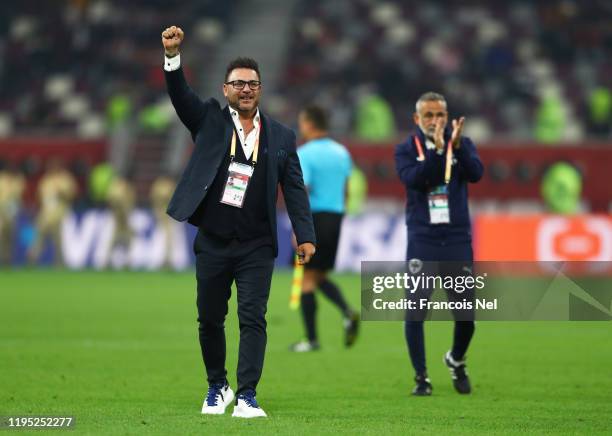 Diego Alonso, Manager of Monterrey celebrates his sides victory during the FIFA Club World Cup Qatar 2019 3rd place match between Monterrey and Al...