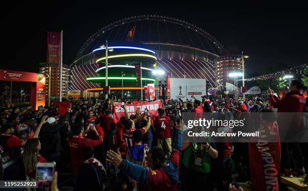 Fans of Liverpool before the FIFA Club World Cup final match between Liverpool FC and CR Flamengo at Khalifa International Stadium on December 21,...