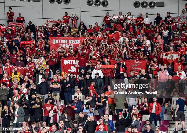 Fans of Liverpool before the FIFA Club World Cup final match between Liverpool FC and CR Flamengo at Khalifa International Stadium on December 21,...