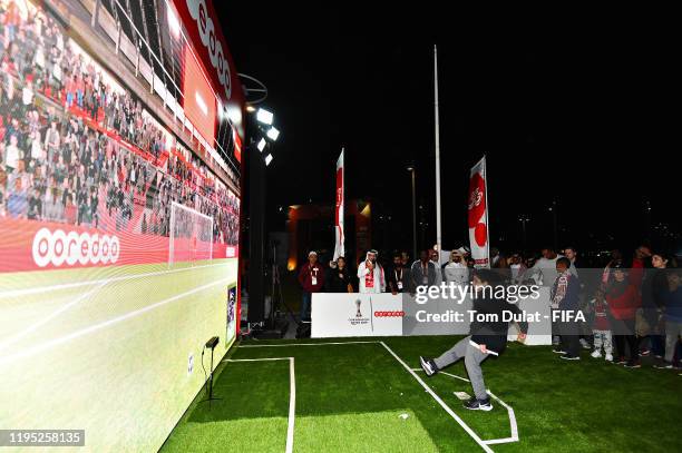 Fans enjoy the Ooredoo brand activation in the fan area before the FIFA Club World Cup 2019 final match between Liverpool FC and CR Flamengo at...