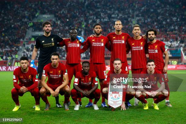 Players of Liverpool pose for a team photograph prior to the FIFA Club World Cup Qatar 2019 Final between Liverpool FC and CR Flamengo at Education...