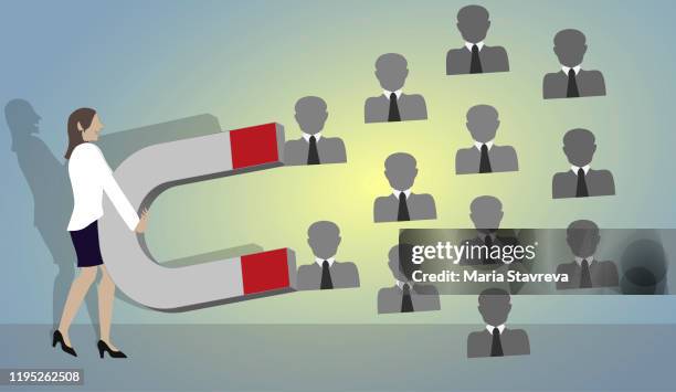 magnet pulling people.attracting customers - sales leads stock illustrations