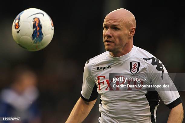 Andrew Johnson of Fulham watches the ball during the UEFA Europa League 2nd Qualifying Round 2nd Leg match between Fulham and Crusaders at Craven...