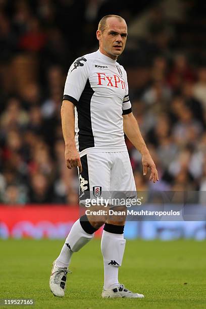 Danny Murphy of Fulham looks onduring the UEFA Europa League 2nd Qualifying Round 2nd Leg match between Fulham and Crusaders at Craven Cottage on...