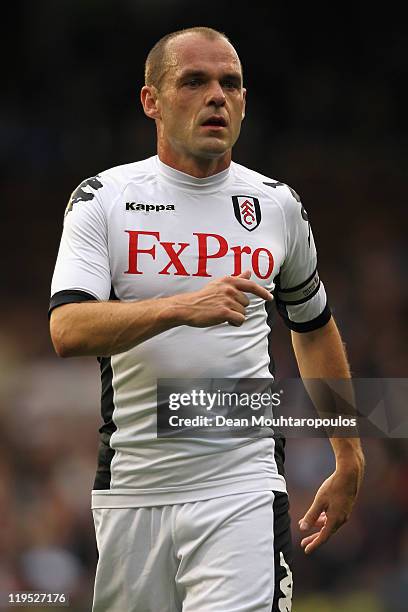 Danny Murphy of Fulham looks onduring the UEFA Europa League 2nd Qualifying Round 2nd Leg match between Fulham and Crusaders at Craven Cottage on...