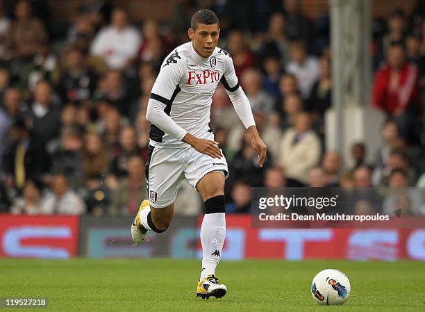 Matthew Briggs of Fulham runs with the ball during the UEFA Europa League 2nd Qualifying Round 2nd Leg match between Fulham and Crusaders at Craven...