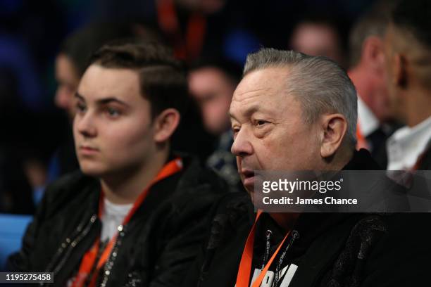 West Ham owner David Sullivan with his son Jack watch the action at Copper Box Arena on December 21, 2019 in London, England.