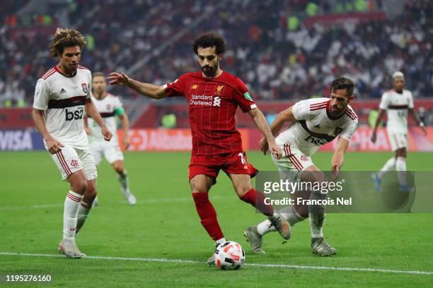 Mohamed Salah of Liverpool turns with the ball during the FIFA Club World Cup Qatar 2019 Final between Liverpool FC and CR Flamengo at Education City...